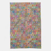 Retro Geometric Square Tile Pattern キッチンタオル (縦)