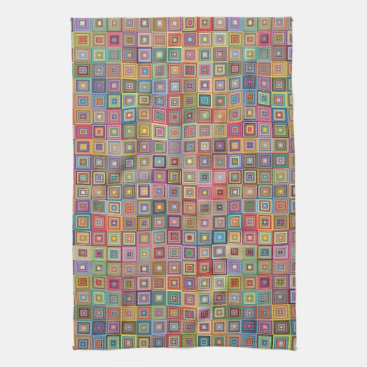 Retro Geometric Square Tile Pattern キッチンタオル (縦)