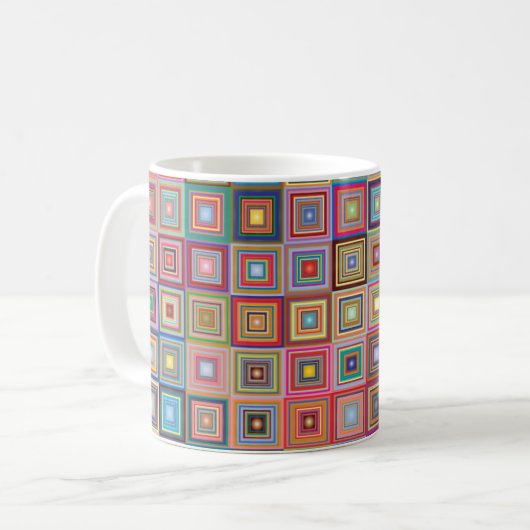 Retro Geometric Square Tile Pattern コーヒーマグカップ (正面左)