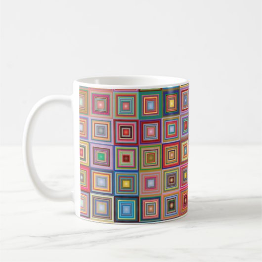 Retro Geometric Square Tile Pattern コーヒーマグカップ (左)