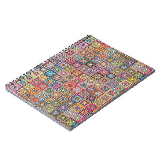 Retro Geometric Square Tile Pattern ノートブック (左側)