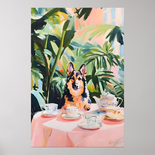 Retro German Shepherd Poster, German Shepherd Oil ポスター (正面)