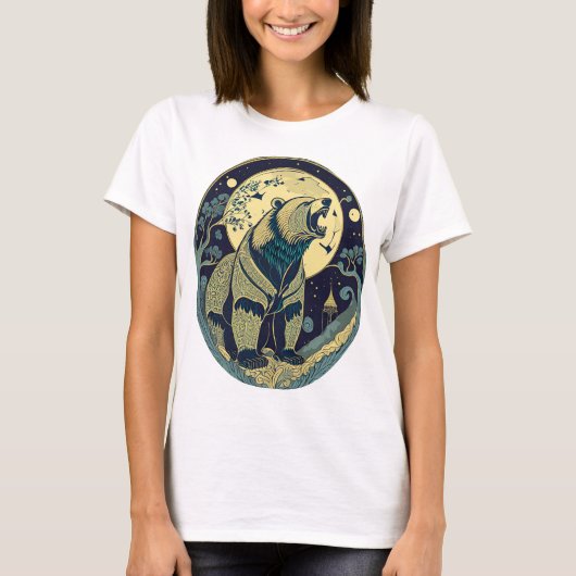 Retro Geschenk Bär Russland Ikone Jugendstil Mond Tシャツ (正面)