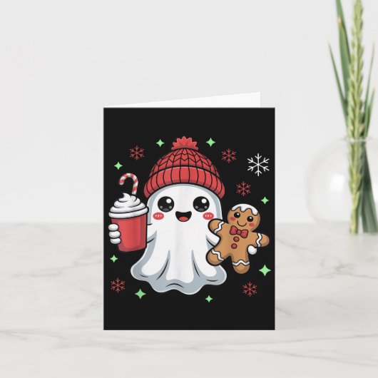 Retro Ghost Beanie Christmas Holiday Xmas Coffee G カード (正面)
