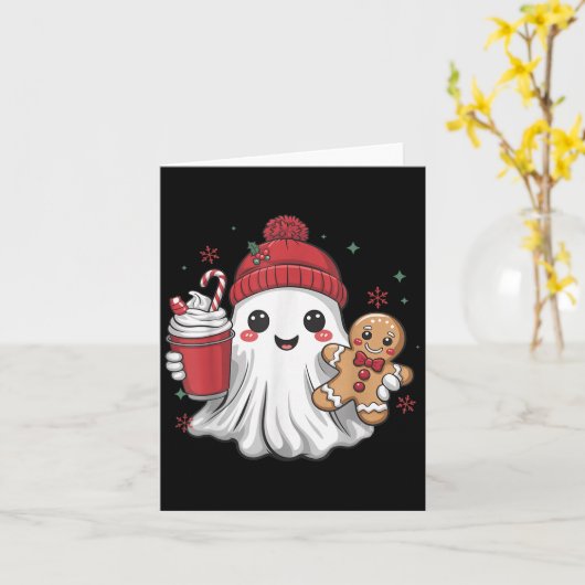 Retro Ghost Beanie Christmas Holiday Xmas Coffee G カード (黄色い花)
