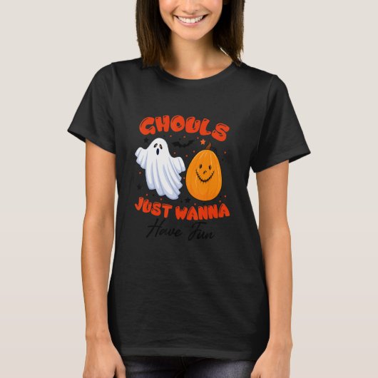 Retro Ghost Boo And Pumpkin  Ghouls Just Wanna Hav Tシャツ (正面)