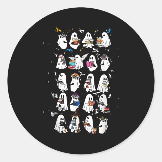 Retro Ghost Book Fantasy Series Halloween Book Lov ラウンドシール (正面)