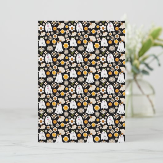 Retro Ghost Flowers Halloween Seamless Pattern 招待状 (スタンド正面)