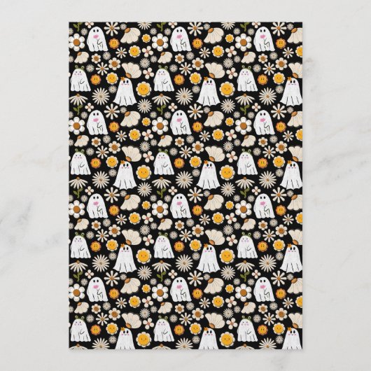 Retro Ghost Flowers Halloween Seamless Pattern 招待状 (正面)