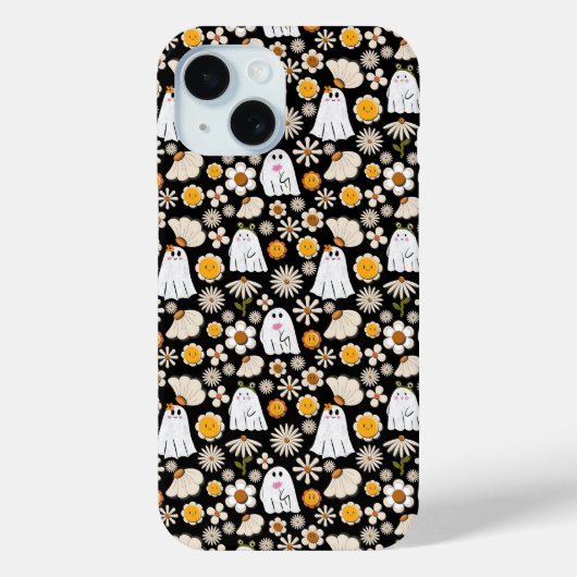 Retro Ghost Flowers Halloween Seamless Pattern Case-Mate iPhoneケース (裏面)