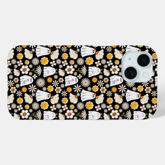 Retro Ghost Flowers Halloween Seamless Pattern Case-Mate iPhoneケース (裏面 (横))