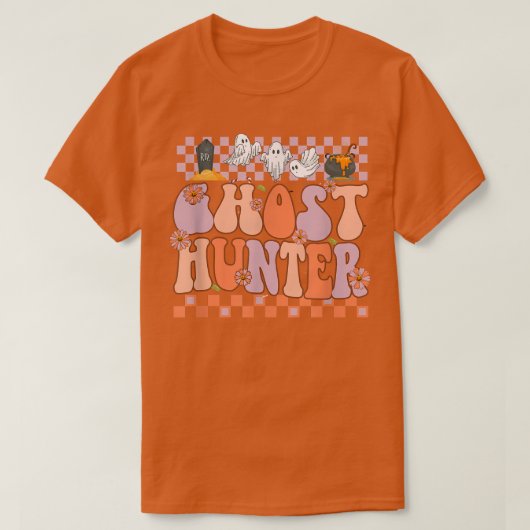 Retro Ghost Hunter Groovy Halloween Pumpkin Spooky Tシャツ (デザイン正面)