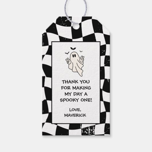 Retro Ghost One Halloween Boy 1st Birthday ギフトタグ (正面)