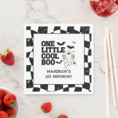 Retro Ghost One Halloween Boy 1st Birthday スタンダードランチョンナプキン (インサイチュ)