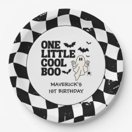 Retro Ghost One Halloween Boy 1st Birthday ペーパープレート