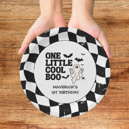 Retro Ghost One Halloween Boy 1st Birthday ペーパープレート