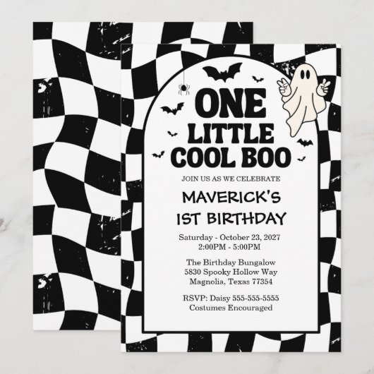 Retro Ghost One Halloween Boy 1st Birthday 招待状 (正面/裏面)