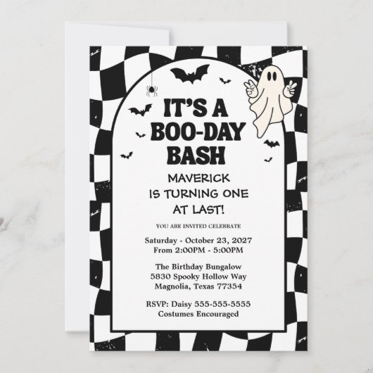 Retro Ghost One Halloween Boy 1st Birthday 招待状 (正面)