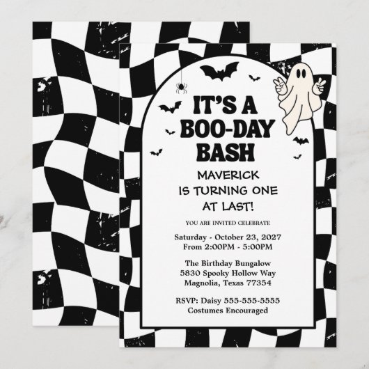 Retro Ghost One Halloween Boy 1st Birthday 招待状 (正面/裏面)