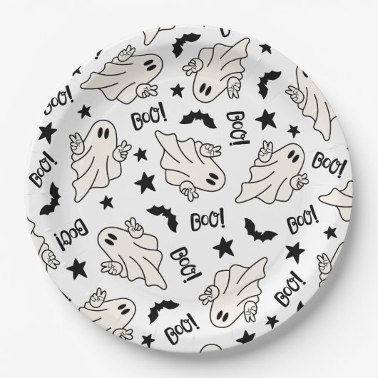 Retro Ghost Spooktacular  Halloween ペーパープレート (正面)