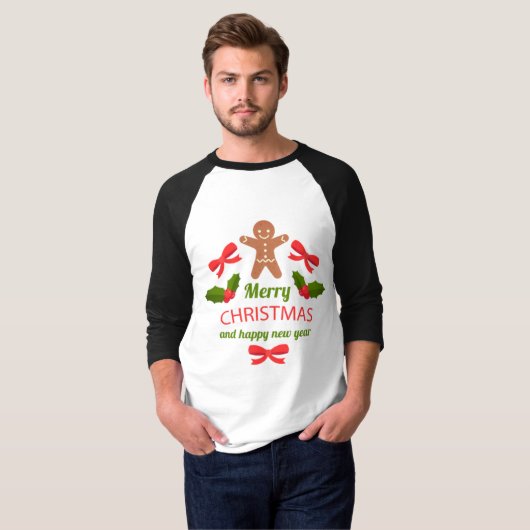 Retro Gingerbread Christmas Raglan Tee USA Tシャツ (正面フル)