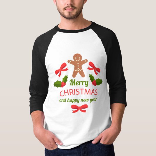 Retro Gingerbread Christmas Raglan Tee USA Tシャツ (正面)