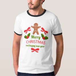 Retro Gingerbread Christmas Ringer Tee USA Tシャツ