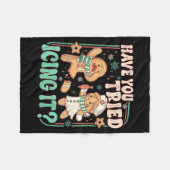 Retro Gingerbread Have You Tried Icing It Er Nurse フリースブランケット (正面(横))