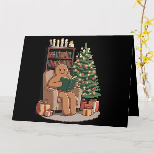 Retro Gingerbread Reading Books Christmas Teacher  カード (黄色い花)