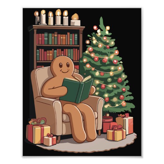 Retro Gingerbread Reading Books Christmas Teacher  フォトプリント (正面)