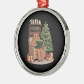 Retro Gingerbread Reading Books Christmas Teacher  メタルオーナメント (左)