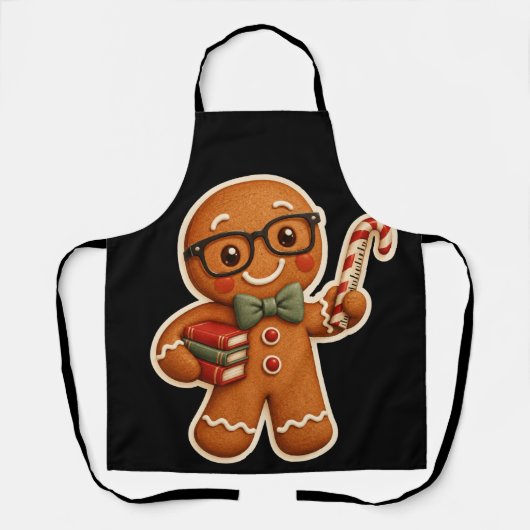Retro Gingerbread Teacher Christmas Custom Apron エプロン (正面)