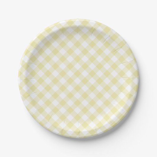 Retro Gingham Butter Yellow ペーパープレート (正面)