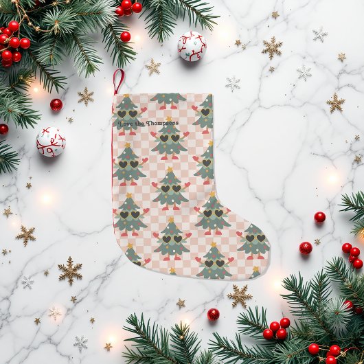 Retro Gingham Christmas Tree Personalized スモールクリスマスストッキング