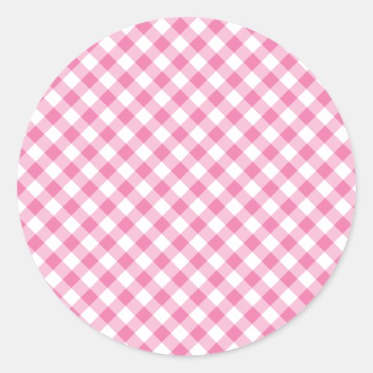 Retro Gingham Fuchsia Pink ラウンドシール (正面)