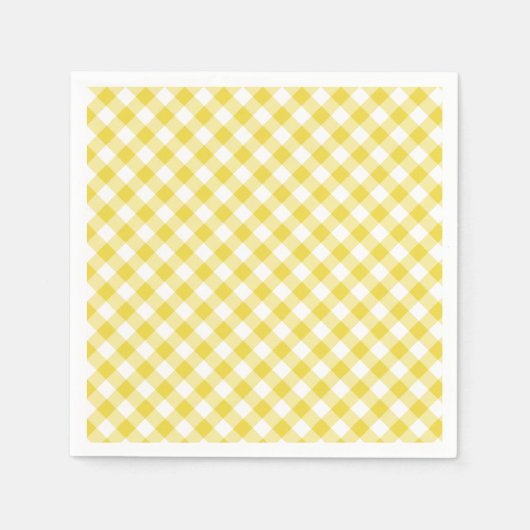 Retro Gingham Golden Yellow スタンダードカクテルナプキン (正面)