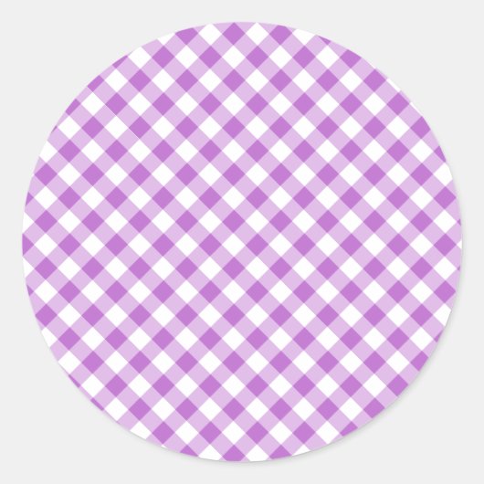 Retro Gingham Orchid Purple ラウンドシール (正面)