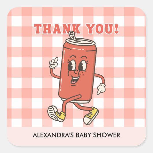 Retro Gingham She Is Ready To Pop Thank You スクエアシール (正面)