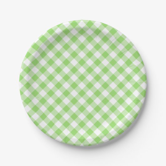 Retro Gingham Spring Green ペーパープレート (正面)