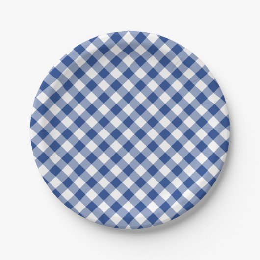 Retro Gingham True Blue ペーパープレート (正面)