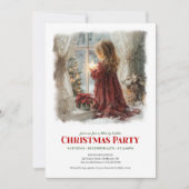 Retro girl awaits Santa digital Christmas invites 招待状 (正面)