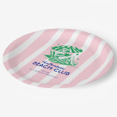 Retro Girl Beach Club Pink Stripes Birthday Party ペーパープレート (アングル)