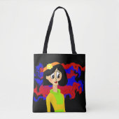 Retro Girl Black Tote Bag トートバッグ (正面)