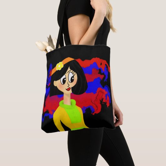 Retro Girl Black Tote Bag トートバッグ (クローズアップ)
