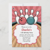 Retro Girls Bowling Birthday Party  招待状 (正面)