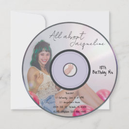 Retro Girl's Music CD Birthday Invitation 招待状