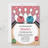 Retro Girls Pink Bowling Birthday Party  招待状 (正面)