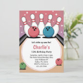 Retro Girls Pink Bowling Birthday Party  招待状 (スタンド正面)