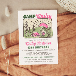 Retro Girly Weekend Camp Birthday Invitation 招待状