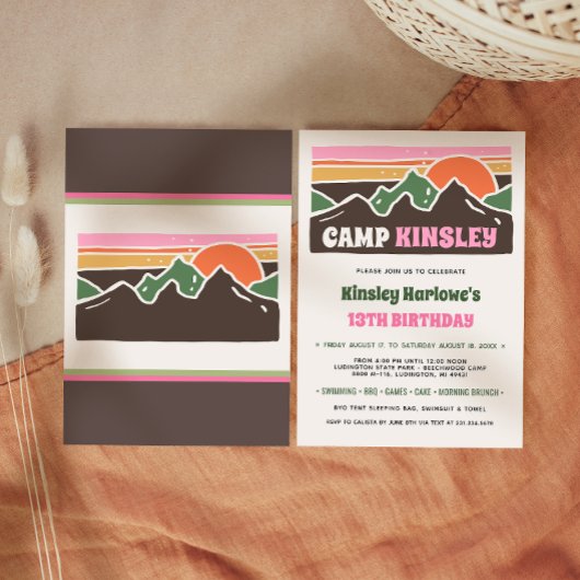 Retro Girly Weekend Camp Birthday Invitation 招待状